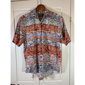 The Territory Ahead Shirt Mens Small Orange Multi Aztec Southwest‎ Wood Buttons